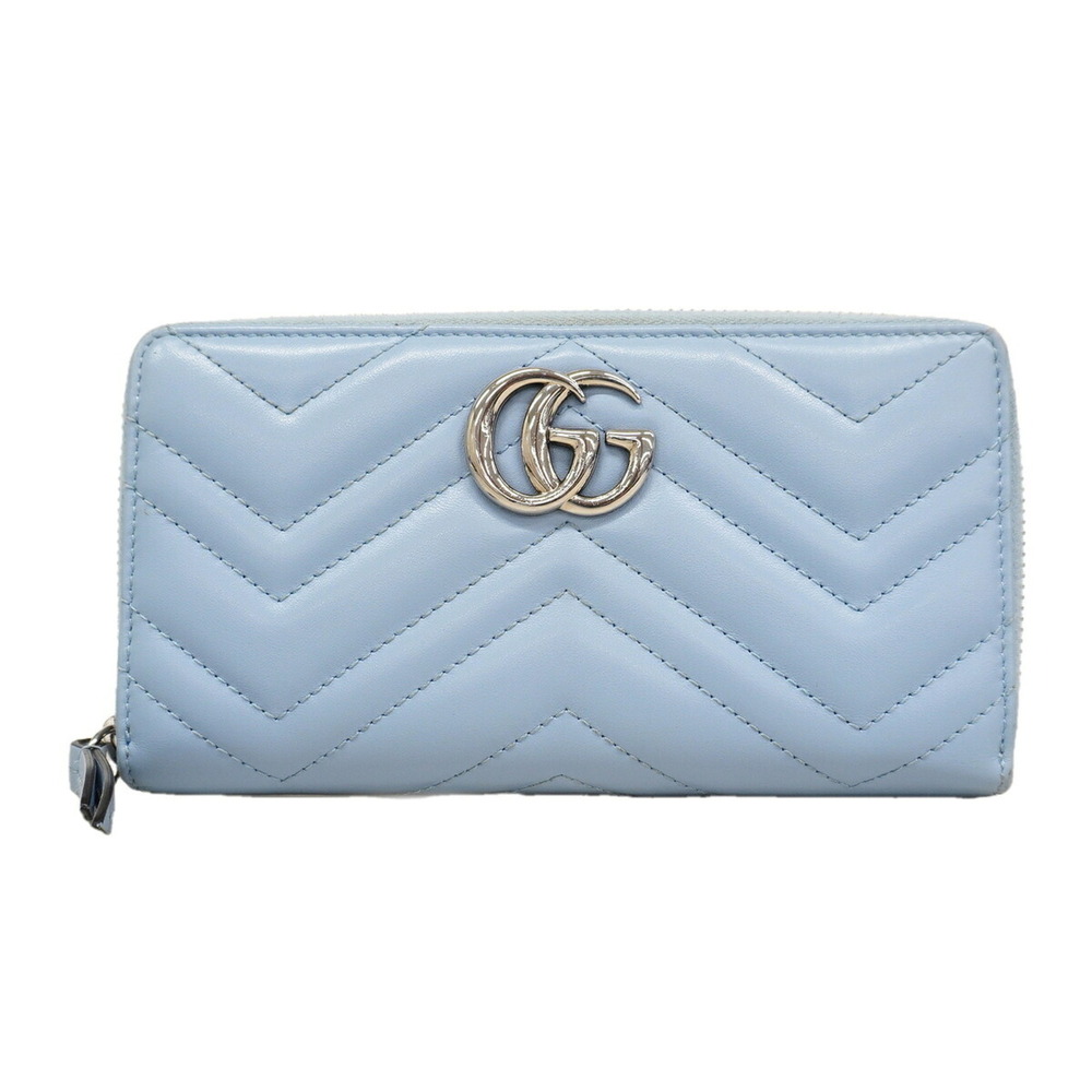 Gucci GG Marmont Leather Long Wallet 443123, Light Blue, Women's